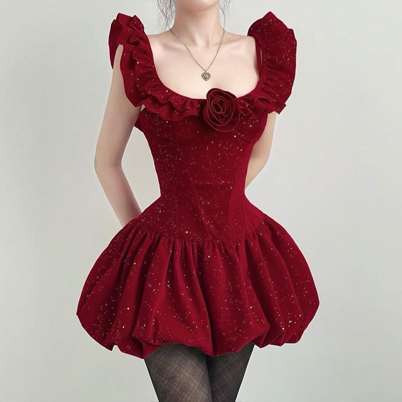 Stardust Rose Velvet Mini Dress - Glamorous 2-Way Off-Shoulder for Holiday Parties & NYE