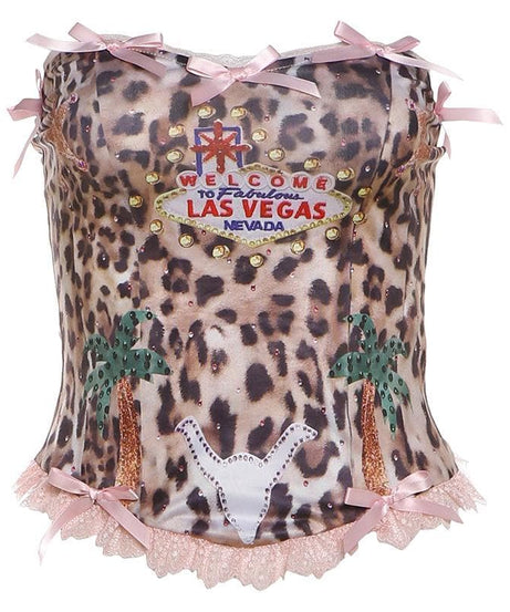 Vegas Vixen Pink Leopard Tube Top - Y2K Glam, Bows & Lace for Wild Fall Nights