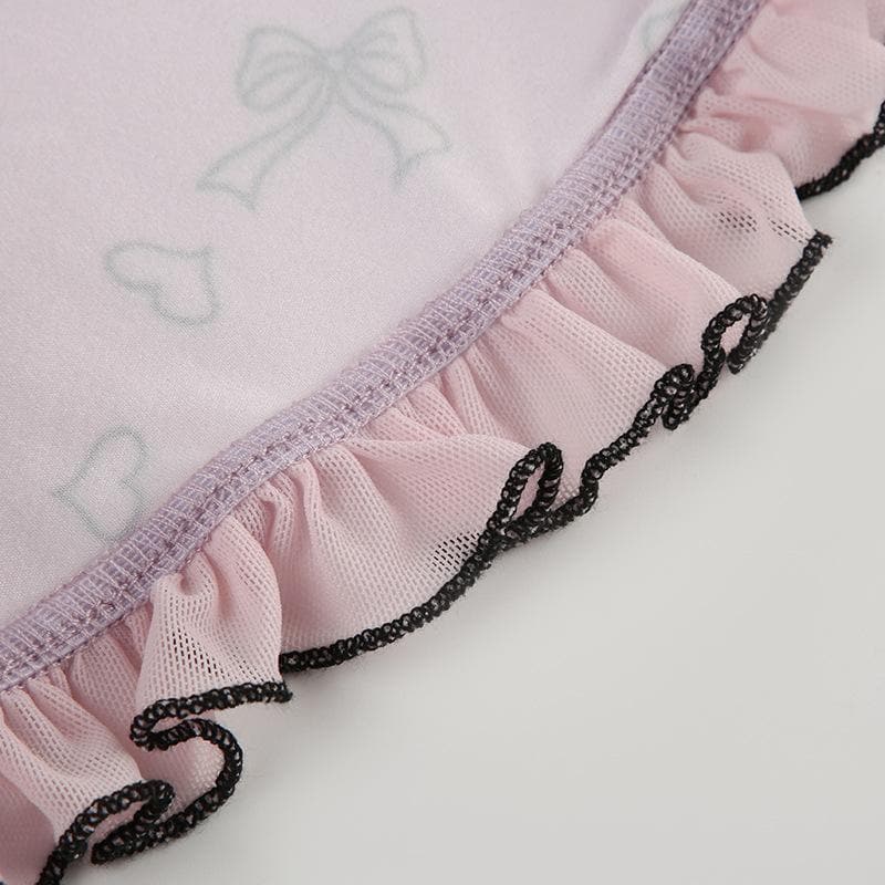 Darling Coquette Pink Bow & Heart Ruffle Bustier Cami Top - Fall Fashion Essential