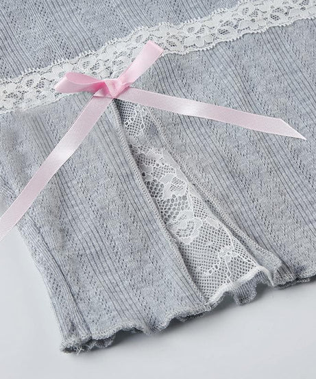 Y2K Coquette Ribbed Long Sleeve Crop Top - Autumn Lace Trim & Bow Accent Tee