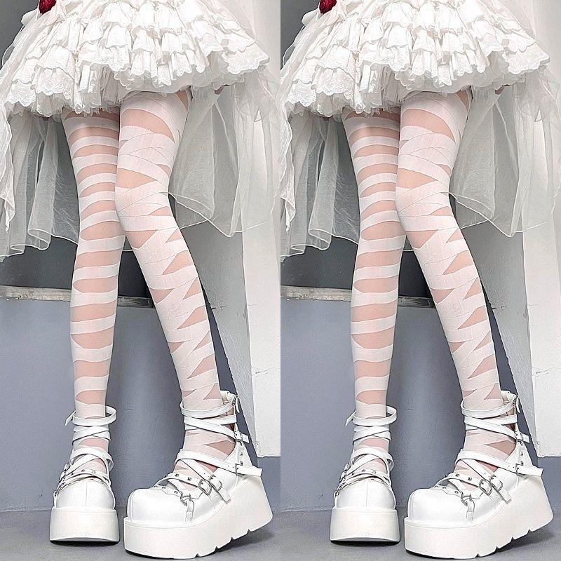 Spooky Chic: Gothic Bandage Cutout Tights – Halloween & Fall Alt Fashion Statement