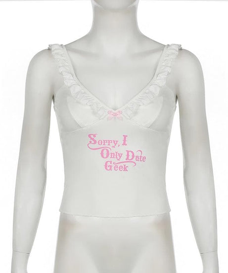 Sorry, I Only Date Geek Ruffle Cami Top – Cozy & Cute Fall V-Neck for American Women