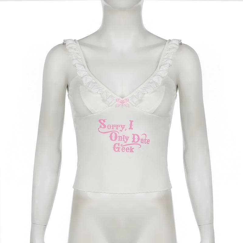 Sorry, I Only Date Geek Ruffle Cami Top – Cozy & Cute Fall V-Neck for American Women
