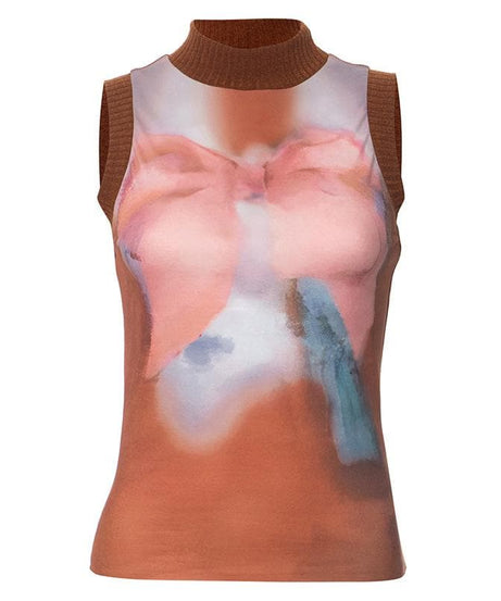 Autumn Hues Art Print Mock Neck Tank - Sleeveless Knit for Fall Fashion