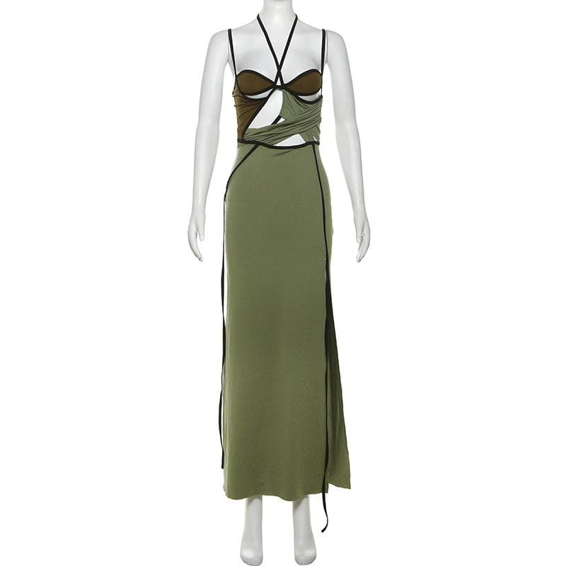 Olive Green Halter Cut-Out Maxi Dress - Your Daring Fall & Holiday Party Statement