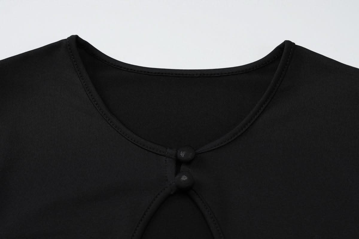 Effortless Fall Style: Black Ribbed Cutout Long Sleeve Crop Top & Capri Set