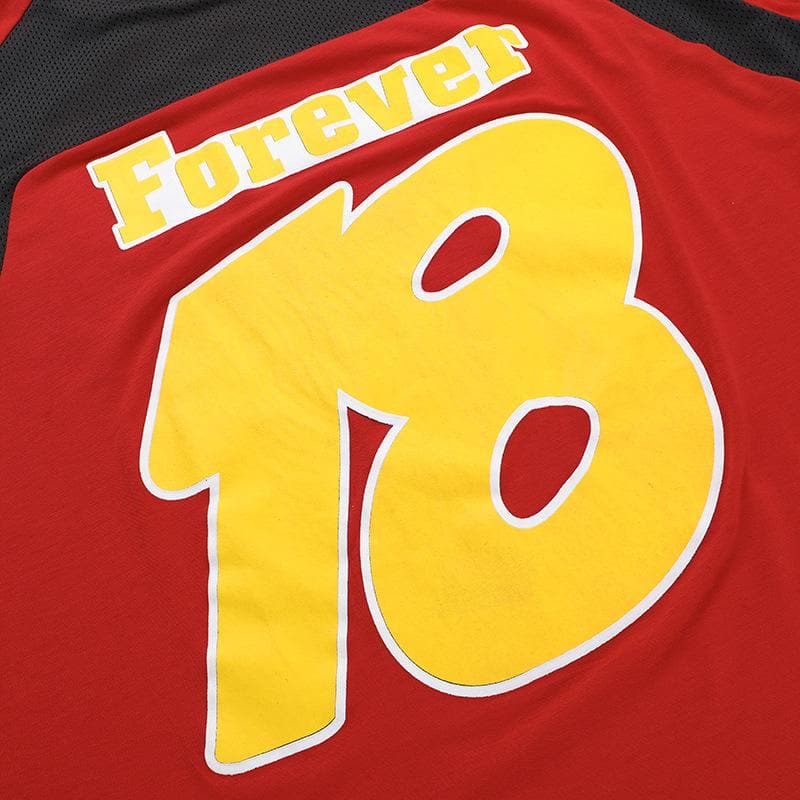 Retro Sporty Red Graphic Tee for Women | Oversized Fall Comfort with Yellow Stars