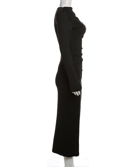 Effortless Chic: Black Ruched Long Sleeve Maxi Dress - Fall & Holiday Style