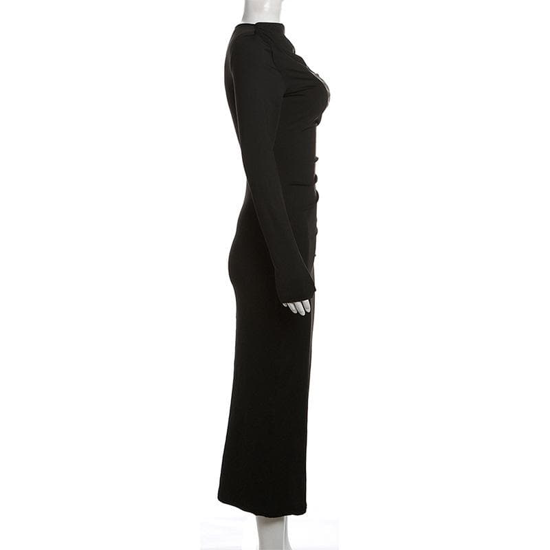 Effortless Chic: Black Ruched Long Sleeve Maxi Dress - Fall & Holiday Style