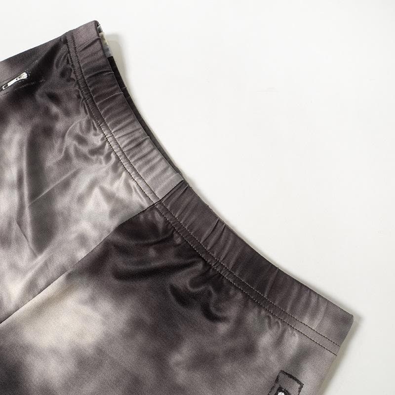 Fall Edgy Cloud Print Matching Set - Women's Zip-Up Top & Leggings with Money Patches