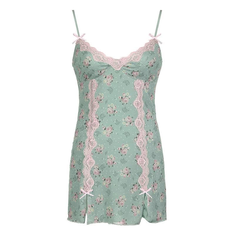 Dreamy Floral Lace Mini Slip Dress | Romantic Cami Loungewear for Cozy Nights