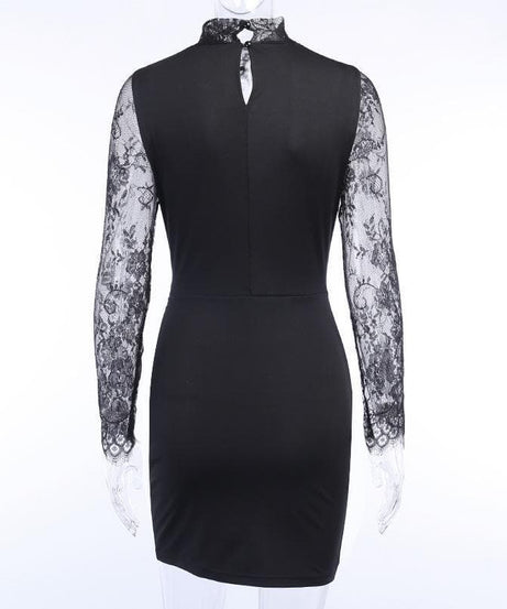The Sultry Black Lace Illusion Mini Dress - Your Essential for Fall & Holiday Nights