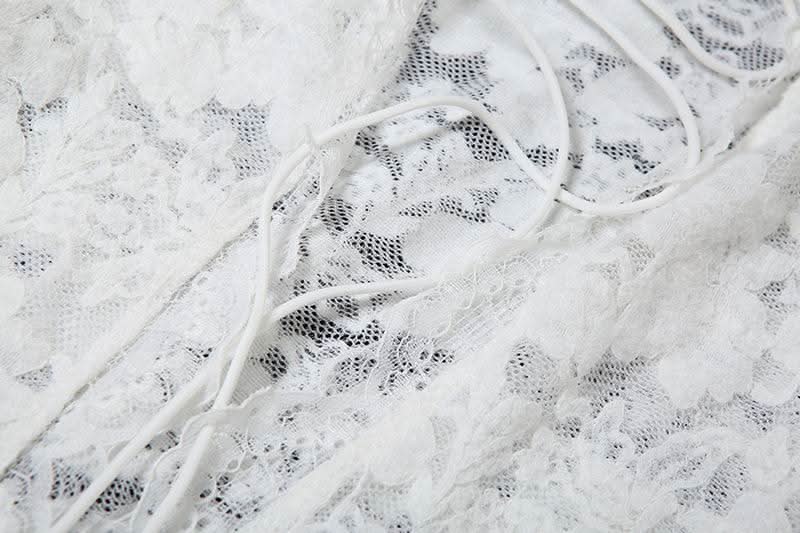 Sultry White Lace Bell Sleeve Maxi Dress | High Slit & Lace-Up Front | Resort & Winter Getaway Essential