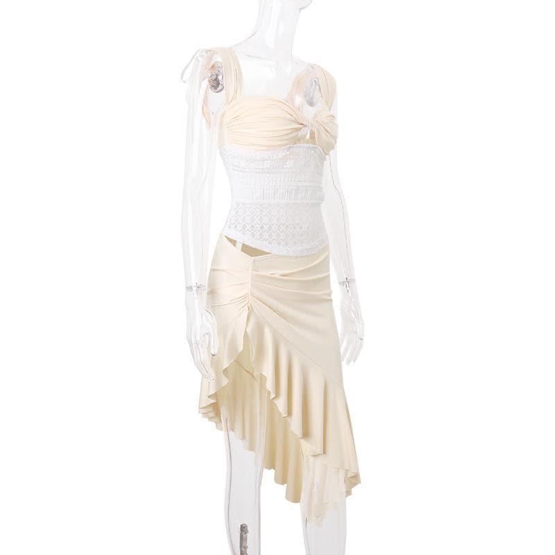 Twisted Front Lace & Ruched Top with Self-Tie Straps – Your Chic Fall Getaway Essential