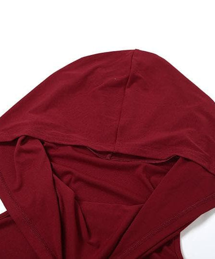 Autumn Enchantress: Deep Wine Red Sleeveless Cowl Neck Hoodie Top for Fall
