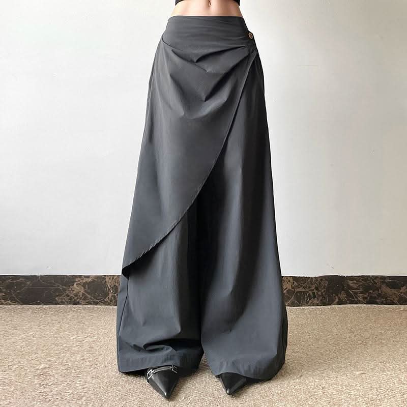 Fall Chic Asymmetric Wrap Wide-Leg Pants | High-Rise Draped Trousers