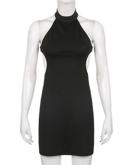 Sultry Black Halter Bodycon Mini Dress - Daring Cut-Outs for Fall Parties & Holiday Nights