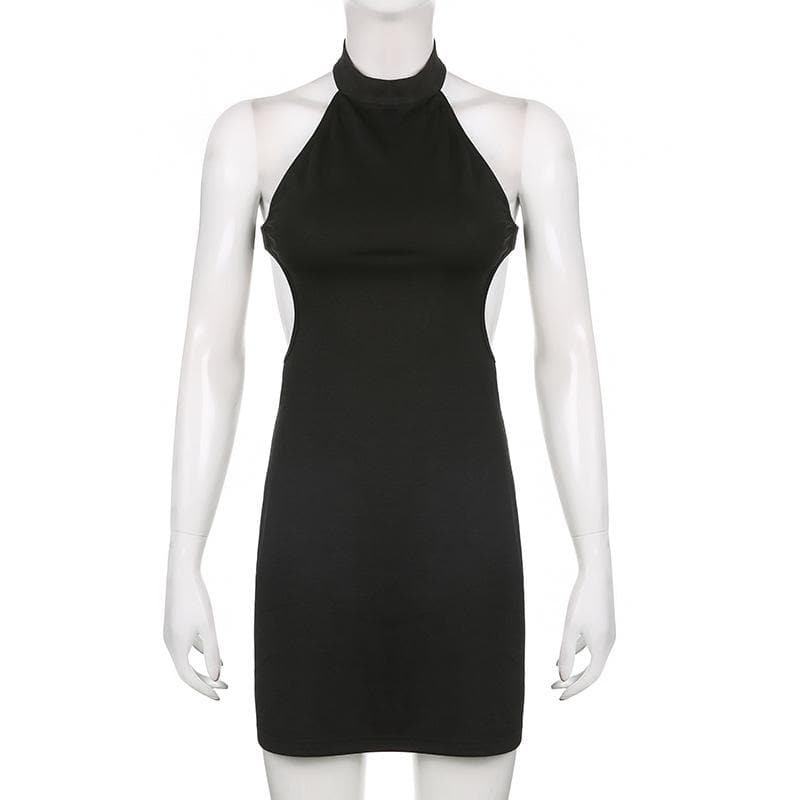 Sultry Black Halter Bodycon Mini Dress - Daring Cut-Outs for Fall Parties & Holiday Nights