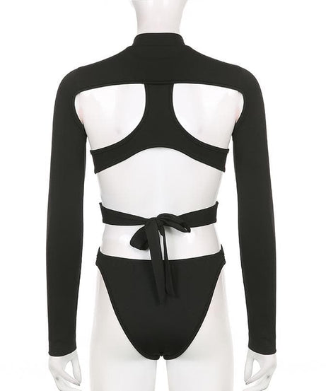 Edgy Long Sleeve Cutout Mesh Bodysuit - Your Daring Night Out & Halloween Statement Piece