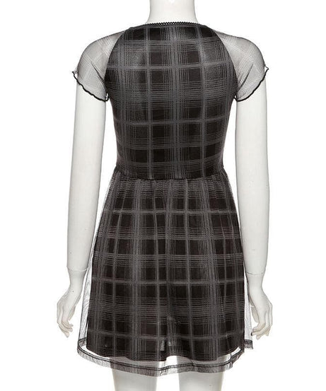 Chic Blue Plaid Mesh Mini Dress - Y2K Babydoll Style for Fall