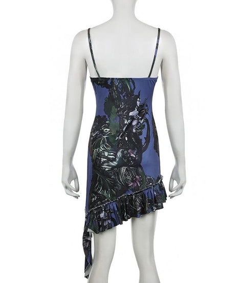 Mystic Bloom Dark Fantasy Slip Dress - Lace Trim Cami Mini for Edgy Fall Nights & Halloween