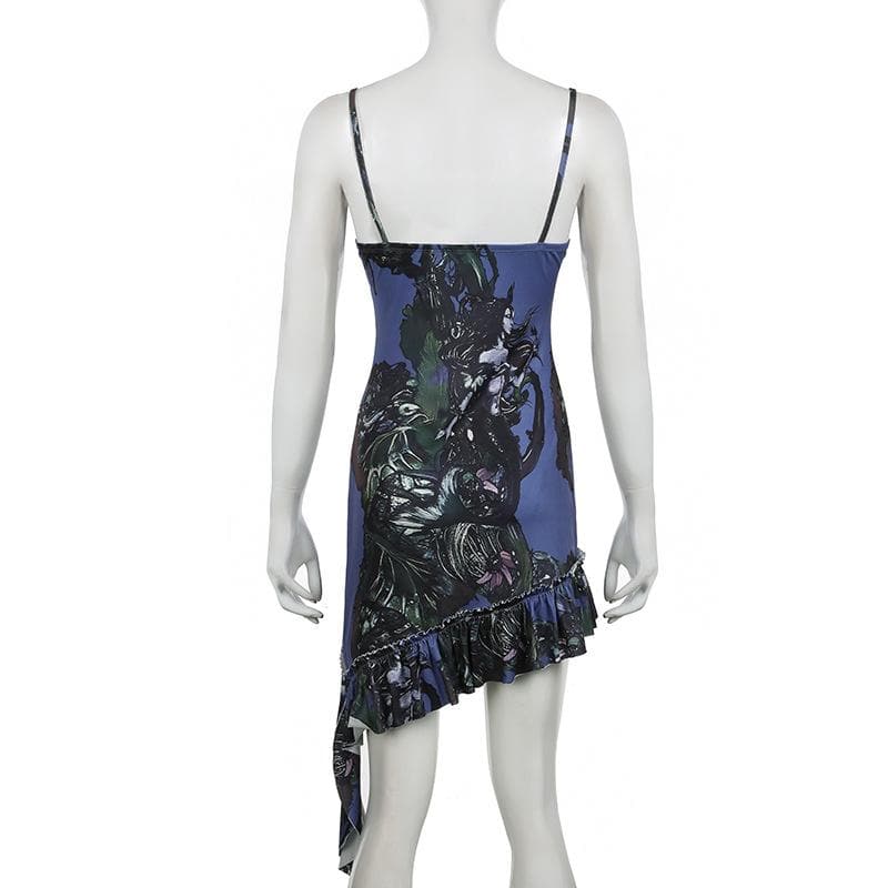 Mystic Bloom Dark Fantasy Slip Dress - Lace Trim Cami Mini for Edgy Fall Nights & Halloween