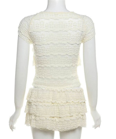 Dreamy Tiered Ruffle Lace Knit Shorts Set - Cozy Resort & Lounge Wear for Women