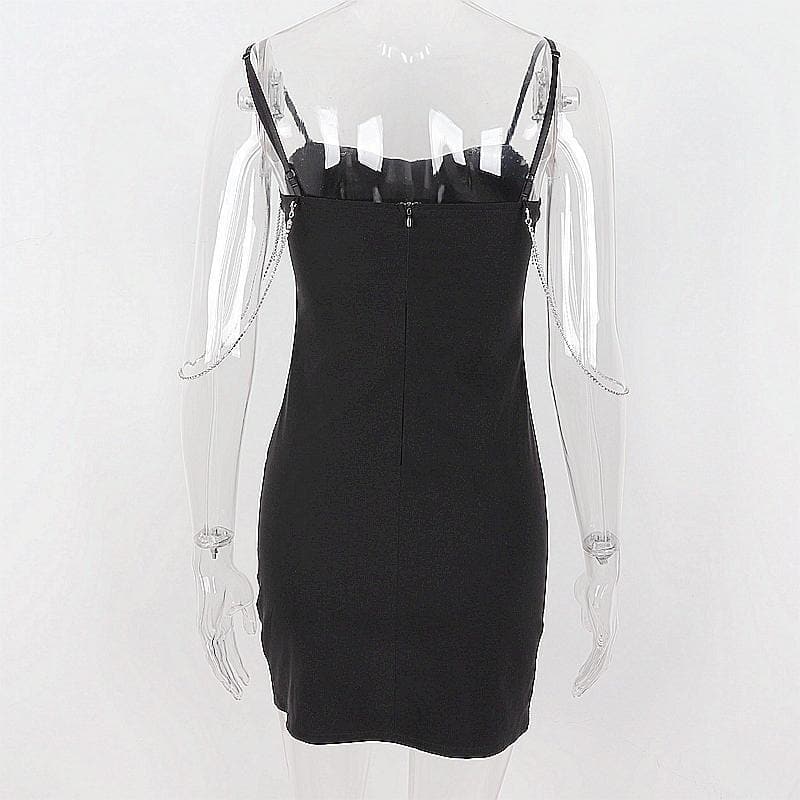Dazzling Chain Tassel Sweetheart Mini Dress - Black Bodycon Party & Holiday Glam