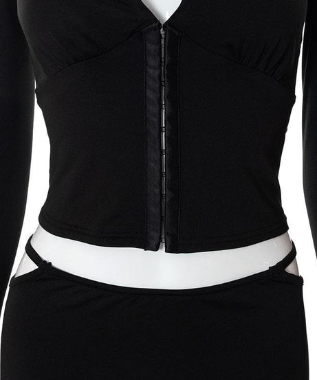 Dark Romance Halter Long Sleeve & Cutout Mini Skirt Set - Your Edgy Fall Night Out Look