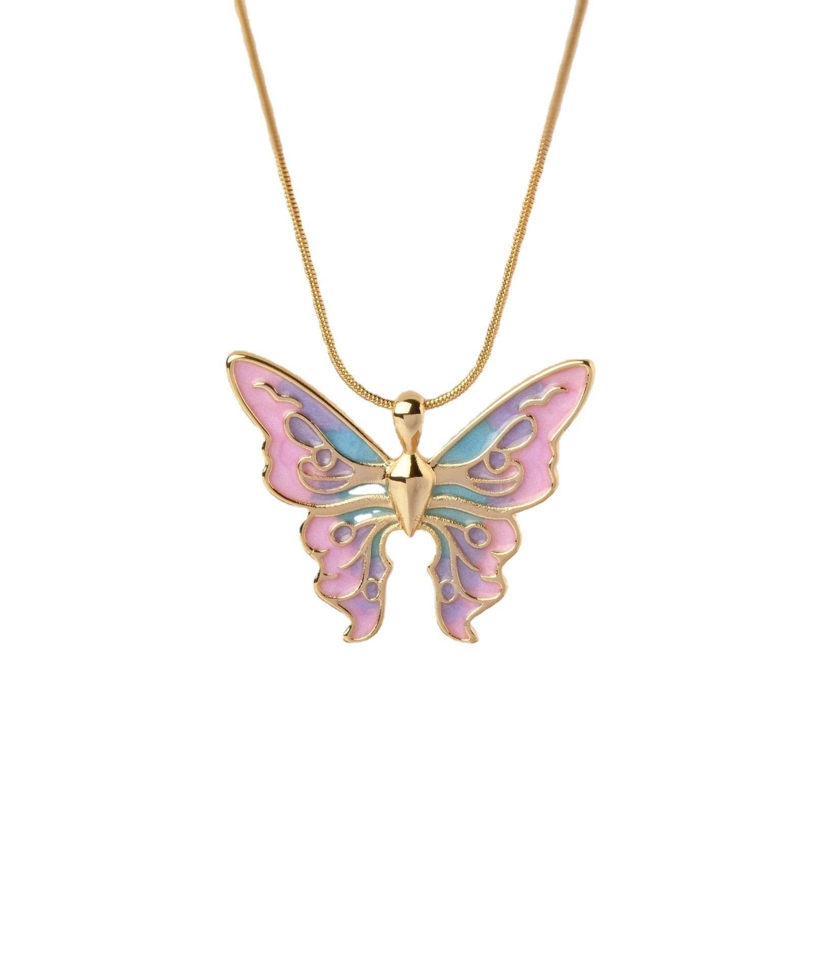 Enchanted Butterfly Charm Necklace - Vibrant Pink & Purple Enamel with Gold Tone Chain - Perfect Fall Accent & Gift for Her