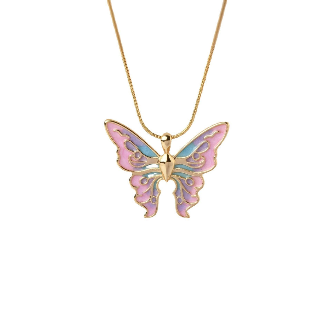 Enchanted Butterfly Charm Necklace - Vibrant Pink & Purple Enamel with Gold Tone Chain - Perfect Fall Accent & Gift for Her