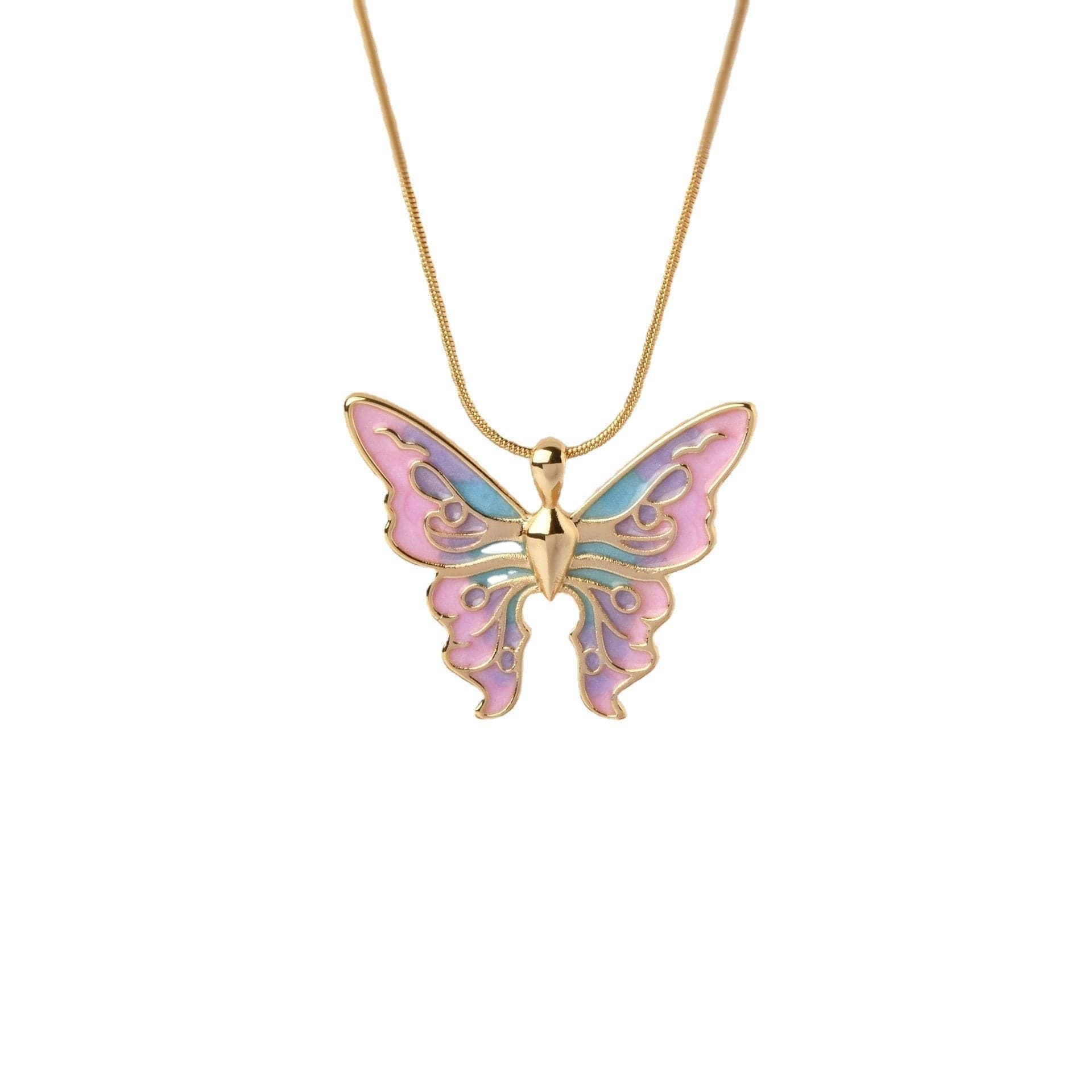 Enchanted Butterfly Charm Necklace - Vibrant Pink & Purple Enamel with Gold Tone Chain - Perfect Fall Accent & Gift for Her