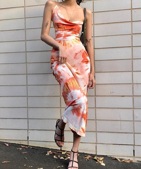 Chic Tie-Dye Bodycon Maxi Dress with Cross Back - Fall & Holiday Ready