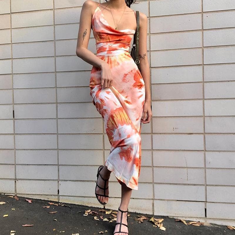 Chic Tie-Dye Bodycon Maxi Dress with Cross Back - Fall & Holiday Ready