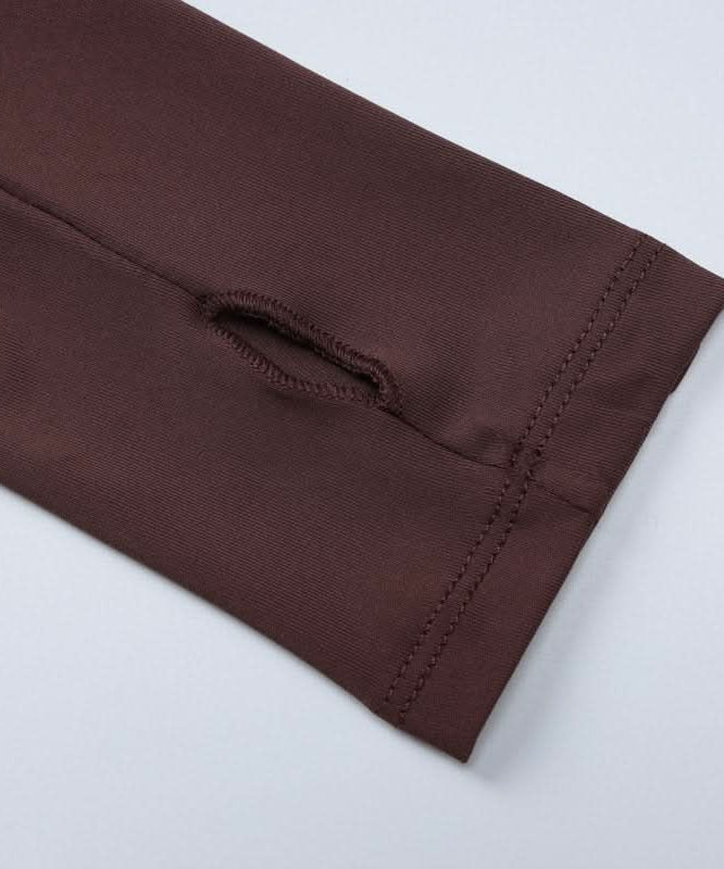 Cozy Fall Chic: Women's Brown Full-Zip Athleisure Set with Thumbholes