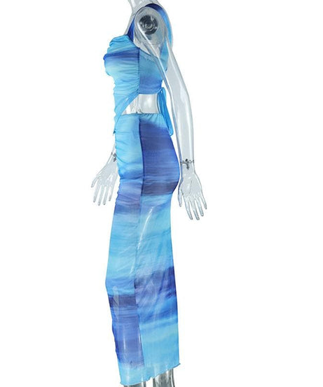Oceanic Ombre Mesh Cami & Midi Skirt Set - Chic Vacation & Fall Getaway Essential
