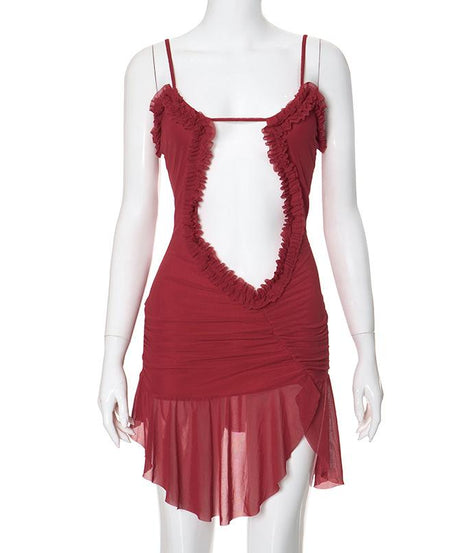 Bewitching Bloom Ruffle Cut-Out Mini Dress | Edgy Fall & Halloween Party Mesh Cami