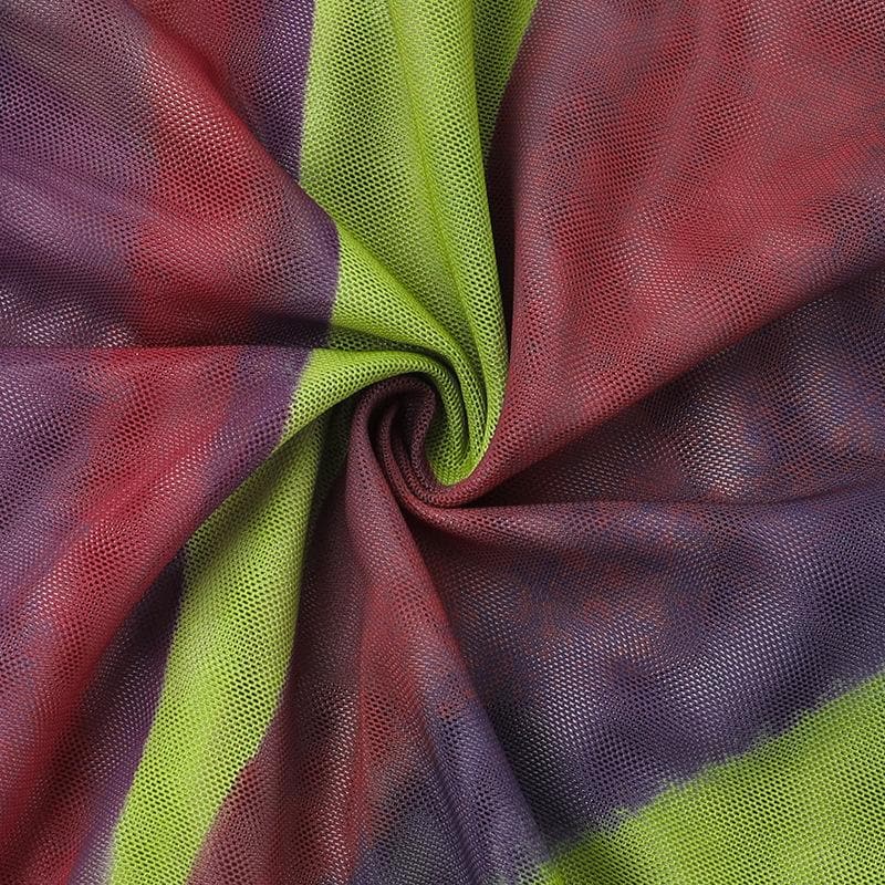 Sultry Plum & Olive Abstract Mesh Mini Dress with O-Ring Cutout | Fall Night Out