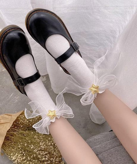 Whimsical Gold Star Ruffle Ankle Socks - Charming Cotton Blend for Fall & Holiday Style