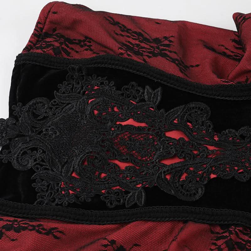 Sultry Enchantress: Velvet & Crimson Embroidered Halter Maxi Dress for Fall & Holiday Soirées