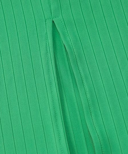 Fall & Holiday Ready: Chic Ribbed Cut-Out Midi Dress with Red Trim – Figure-Flattering Green