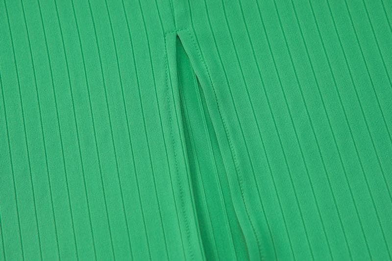 Fall & Holiday Ready: Chic Ribbed Cut-Out Midi Dress with Red Trim – Figure-Flattering Green