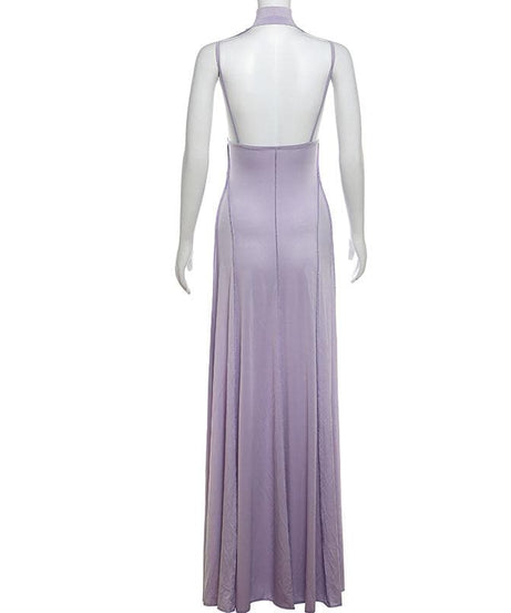 Women's Lavender Mock Neck Maxi Dress | Elegant Stitch Detail, Fall & Holiday Ready