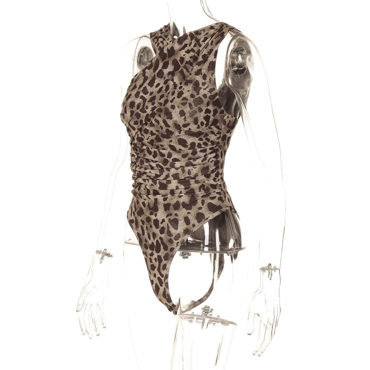 Fierce & Chic: Asymmetrical Leopard Print Ruched Bodysuit - Your Fall Party & Night Out Statement