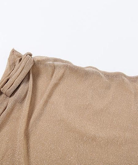 Golden Hour Glam: Shimmer Cowl Neck Crop Top & High Slit Maxi Skirt Set – Perfect for Holiday Parties & Warm Escapes