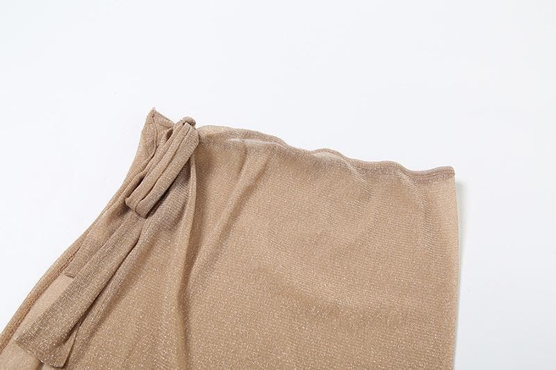 Golden Hour Glam: Shimmer Cowl Neck Crop Top & High Slit Maxi Skirt Set – Perfect for Holiday Parties & Warm Escapes