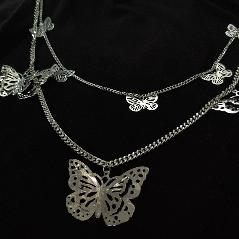 Dainty & Daring: Silver Butterfly Layered Necklace - Fall Fashion Statement for Her