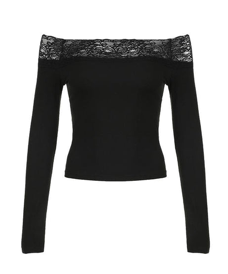 Fall & Beyond: Chic Black Lace Off-Shoulder Long Sleeve Top | American Women's Style Essential