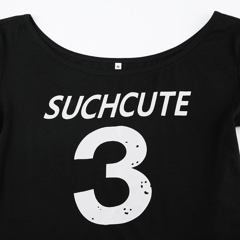 Such Cute 3 Fun Off Off-Shoulder Graphic Top - Trendy Black Fall Tee for Women
