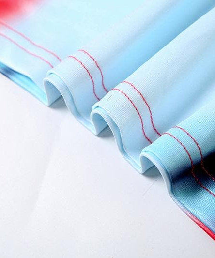 Vibrant Abstract Bloom Bodycon Mini Dress – Red & Blue Statement for Fall Parties